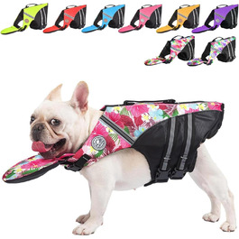 Жилет для плавання собак, Французький бульдог, жилет для собак, плавання, катання на човні, жилет для собак з поплавком на підборідді та рятувальним гачком, високоякісний жилет (обхват грудей: 43,2 см - 76,2 см, вага)