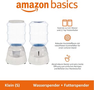 Автоматична годівниця та поїлка для собак Amazon Basics, 2 шт, прозора, сіра, розмір S