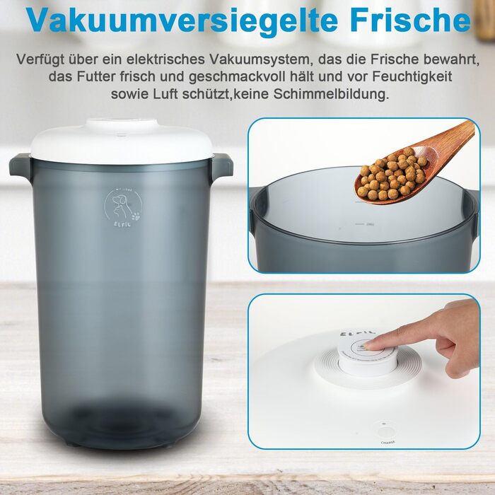 Контейнер для корму EFIL Vakuum - вакуумний контейнер для кормів для собак, котів та птахів, BPA-free, 24L