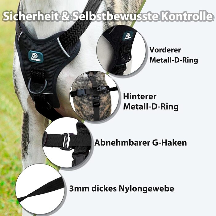 Пауерлд: Безпечна шлейка для собак, анти-тяга, паніка-шлейка, захист від втечі, регульована, дихаюча жилетка для собак (Чорний, XL) Екстра велика (упаковка з 1) Чорний