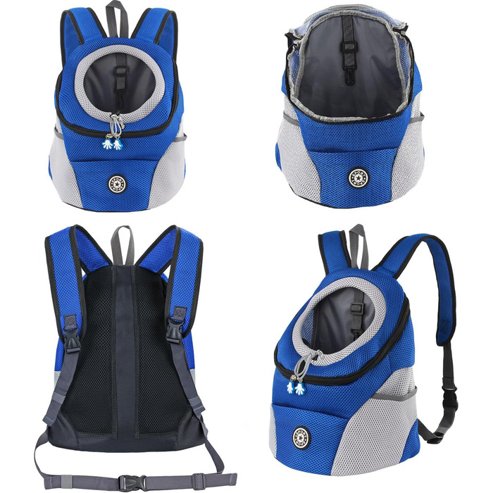 Шлейка-рюкзак для собак та котів: переноска для тварин з дихаючим дизайном, водонепроникним дном, для подорожей та активного відпочинку (блакитний)