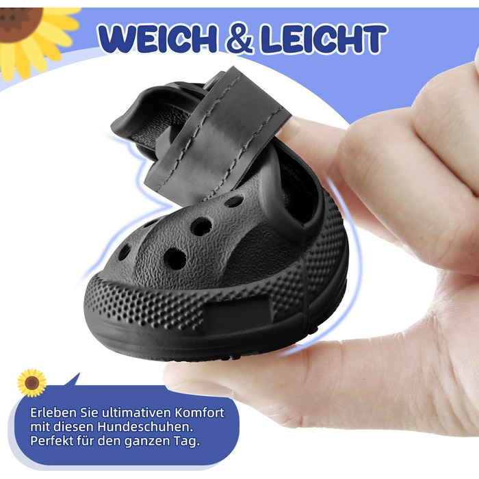 Черевики для собак SlowTon: дихаючі, неслизькі літні сандалі для собак з світловідбиваючими смугами, чорні, розмір 5