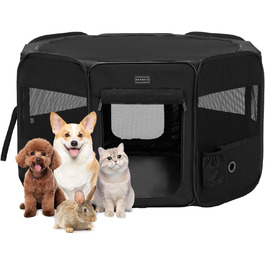 Складаний вольєр для цуценят Petsfit M чорний, знімний верх і низ, поп-ап вигул для собак, котів, кроликів, із блискавкою