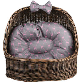 Плетіний лежак для кота з подушкою, з лози (темно-коричневий/сірий)