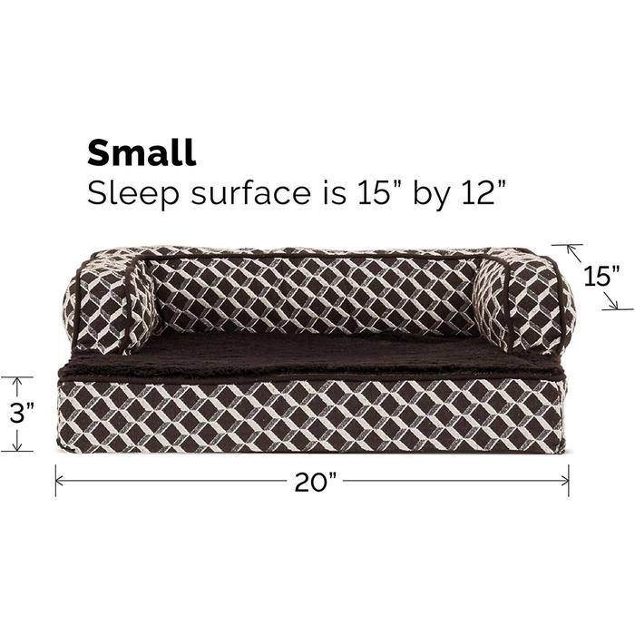 Ліжко для собак та котів FurHaven, плюшеве, стилізоване під диван, з охолоджуючим гелевим шаром, знімний чохол, колір коричневий діамант, розмір S