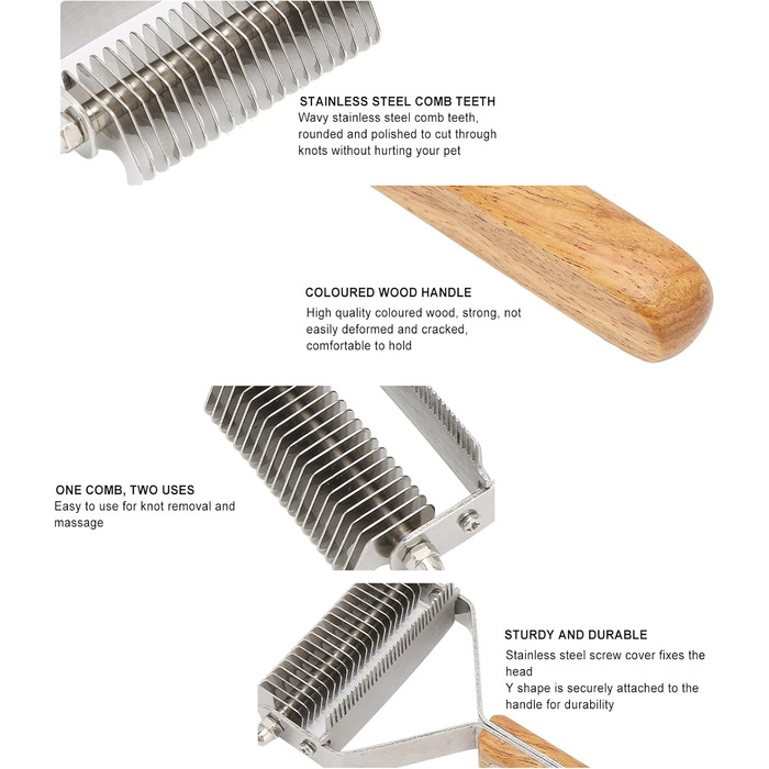 Професійна щітка для грумінгу домашніх тварин Fellpflegebürste: двостороння щітка для собак та котів з дерев'яною ручкою, самоочищувана