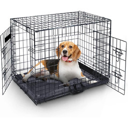 Складана металева клітка MaxxPet для собак і котів, 2 двері, чорна, 92x58x64 см – переноска, транспортувальна клітка для дому та подорожей