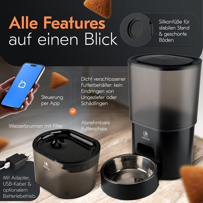 Автоматичний годівниця та поїлка для котів 2в1 з Wi-Fi, 3L, без сонячних панелей, керування через додаток