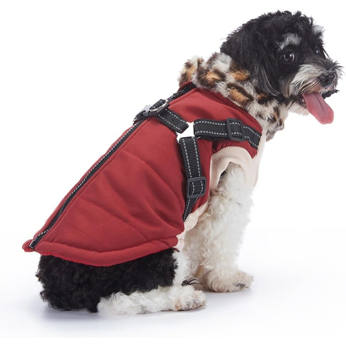 Зимова куртка для собак з інтегрованим нашийником, водо- та вітронепроникна, теплий одяг для цуценят та собак малих та середніх порід для активного відпочинку на відкритому повітрі (червона, S)