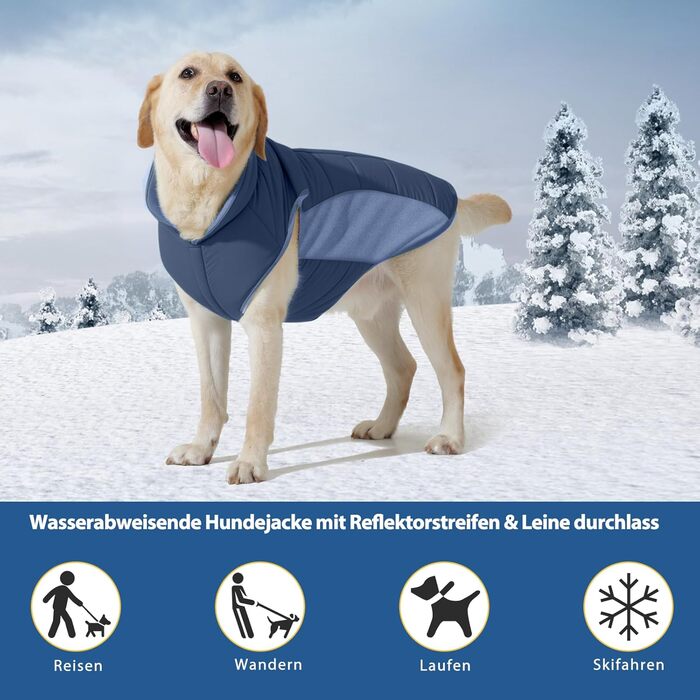 Водонепроникний собачий плащ/куртка Poiinvc з отвором для шлейки, світловідбиваючий, теплий, водонепроникний, для собак S-XXL, з еластичними манжетами, ідеальний для прогулянок на вулиці, зелений (M, темно-синій)