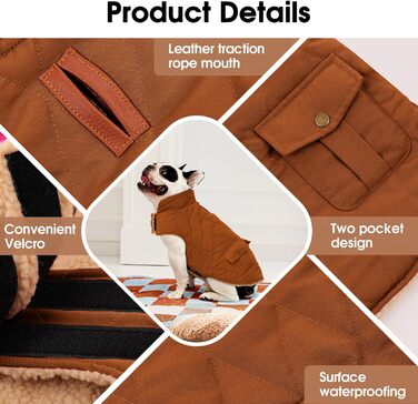 Зимовий теплий одяг для собак CITE TOILE - куртка з флісу для собак, підходить для чихуахуа, такси, коричнева, XS