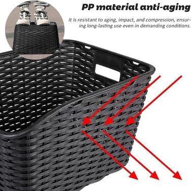 Велика плетена корзина для велосипеда: міцна, з ручкою та дзеркалом PP для сумок, тварин, овочів та м'ячів