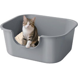 Відкритий лоток для котів Pawsayes з високими бортиками та низьким порогом, захист від розбризкування наповнювача, сірий колір