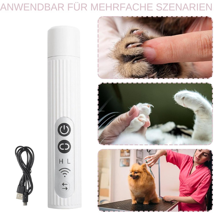 Шліфувальник для собачих кігтів | 3-ступеневий акумуляторний портативний шліфувальник кігтів з LED | Компактний інструмент для догляду за кігтями - для дорослих, сім'ї, друзів, жінок та чоловіків (білий)