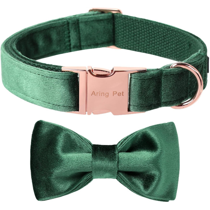 Елегантний ошийник для собак Aring з бантиком, м'який велюровий ошийник, регульований, темно-зелений, для дівчаток та хлопчиків