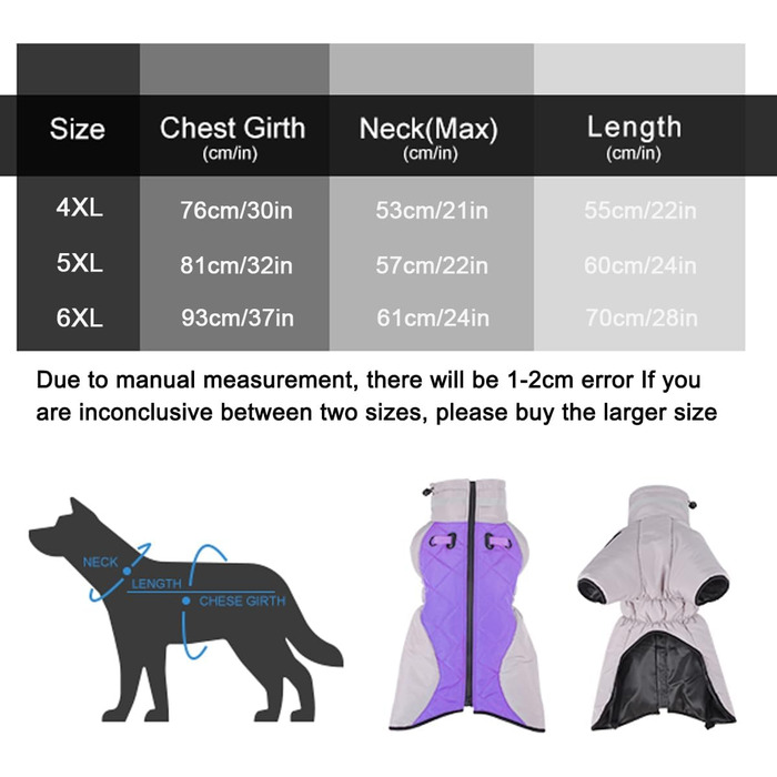 Водонепроникний теплий зимовий одяг для собак - куртка-манта для собак середніх та великих порід, фіолетовий, 5XL