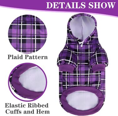 Пуловер з капюшоном для собак ExPawlorer у британському стилі з візерунком, теплий одяг для собак з отвором для повідка, підійде для собак різних порід (Пітбуль), зимовий одяг для цуценят, дівчаток та хлопчиків, котів, рожевий (XX-Large, фіолетовий)