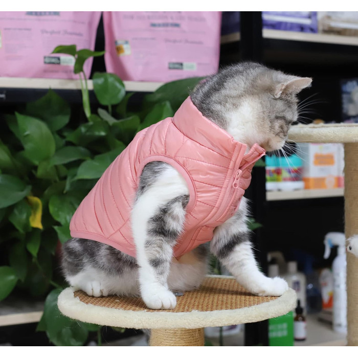 Зимовий теплий куртка для собак з кільцем D, суперлегкий, для маленьких собак, водонепроникний, на блискавці, для котів, цуценят, малих собак (XS, Рожевий)