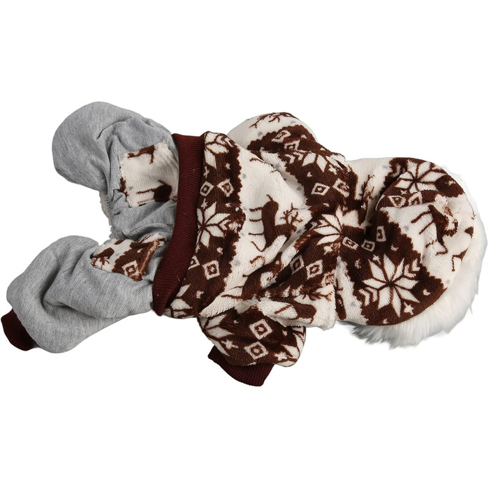 Зимовий теплий костюм для собак з капюшоном, м'який, з візерунком Сніжинка/Олень, для малих та середніх собак (M), колір кава