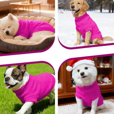 Вовняний пуловер для собак з коміром-горловиною, теплий та м'який, зимовий одяг для собак та котів, червоний, розмір M (12', 14', Рожево-червоний)
