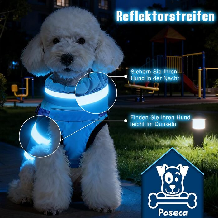 Водонепроникний зимовий костюм для собак XL, світло-блакитний: теплий, з нашийником, світловідбиваючий, на блискавці