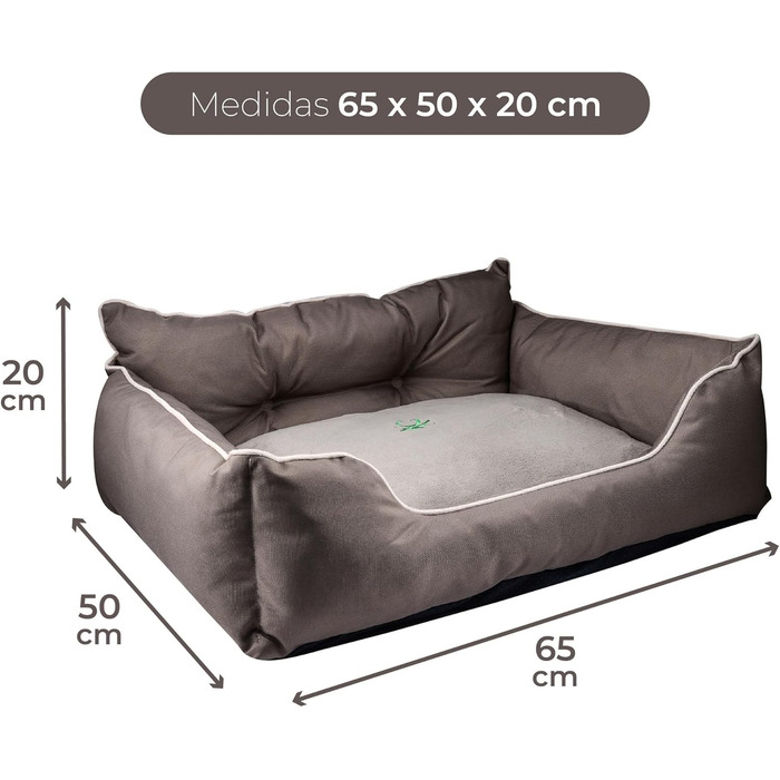 Ліжко для собак Benetton Haustierbett | Коричневе, 65 x 50 x 20 см | Ергономічне ліжко для середніх собак | Знімний чохол, миска з нержавіючої сталі та бамбукова підставка