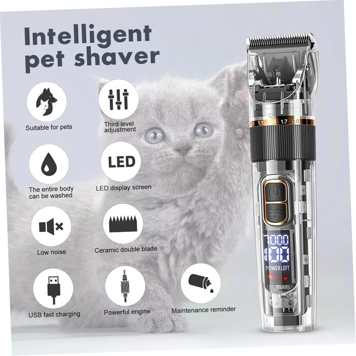 Машинка для стрижки тварин Happyyami: бездротова, тиха, з LED-дисплеєм та насадкою для собак та котів