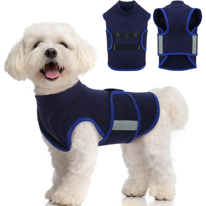 Жилет-заспокоювач для собак IECOii, регульований, з світловідбиваючими смугами, для собак маленьких порід, розмір S (XS, обхват грудей 30-41 см), темно-синій