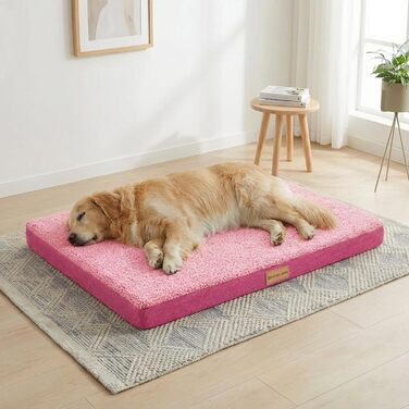 Ортопедичне ліжко для собак Patas Lague, велике, 91,4 x 61 см, м'яке, водонепроникне, з піною, знімний та пральний чохол, неслизьке дно, колір рожевий (L 142 x B 102 x H 10 см)