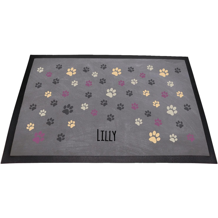 Килимок для годівлі собак з мотивом лапок, з персональним ім'ям | Миючий | (Лапки в кольорах 2)