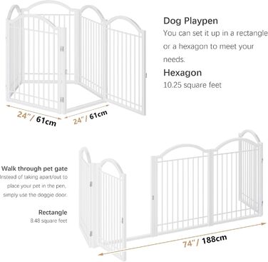 Металеве вольєр для собак BHG, без монтажу, з дверцятами, 304,8 x 81,3 см, розкладний, білий, 5 панелей