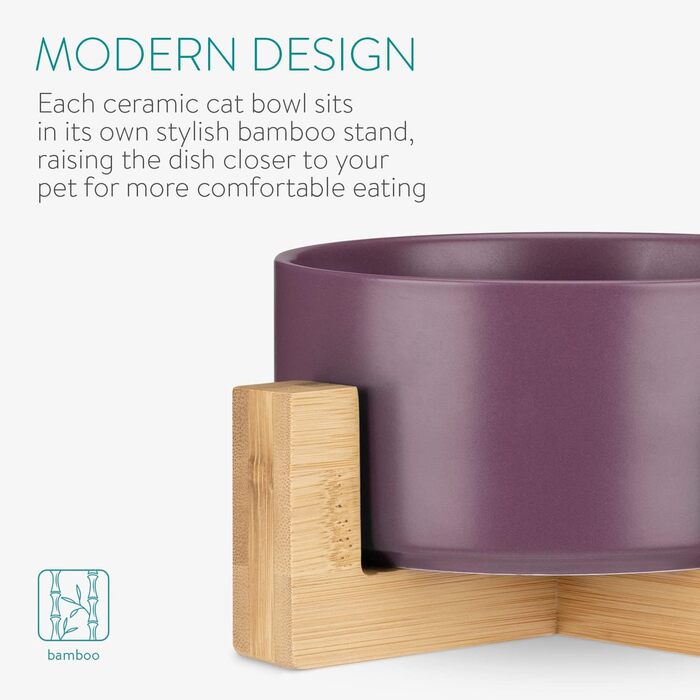 Набір мисок для котів та собак Navaris з підставкою Babus - 2 миски з кераміки, фіолетовий матовий (S)