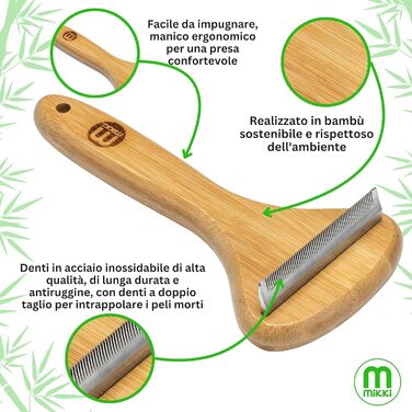 Щітка для грумінгу собак та котів Mikki Bambus Kinge - видаляє лупу та підшерстя, з антикорозійних сталевих зубів, велика (мала)