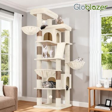 Комплекс для котів Globlazer Beige XXL 204 см з платформами, будиночками та іграшками для великих котів