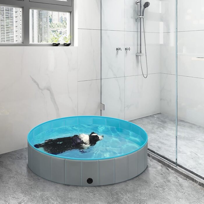 Басейн для собак EUGAD, складаний, 120x30 см, сірий. Плавальне озеро для собак, антиковзне PVC.