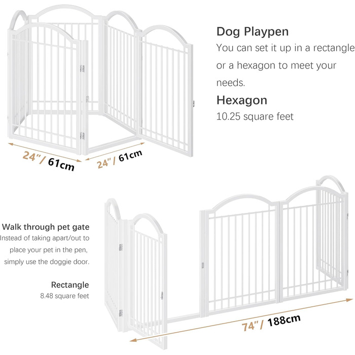 Металеве вольєр для собак BHG, без монтажу, з дверцятами, 304,8 x 81,3 см, розкладний, білий, 5 панелей