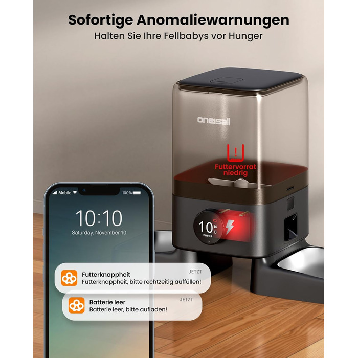 Автоматичний годівниця для котів Oneisall 5L з двома мисками, керування через додаток, Wi-Fi, PF10DAE