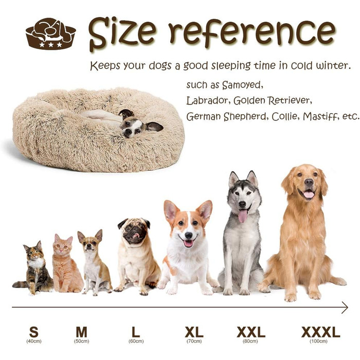 Кругле ліжко для собак FANSU з м'якого плюшу, ковзаюча база, ліжко для котів, розмір та колір обираються (Помаранчевий, 60см), 60см, Помаранчевий