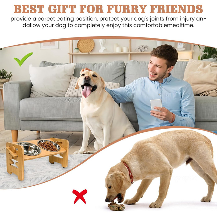 Підвищена годівниця для собак з підставкою, регульована висота, 2 миски з нержавіючої сталі, протиковзна, для маленьких собак та котів
