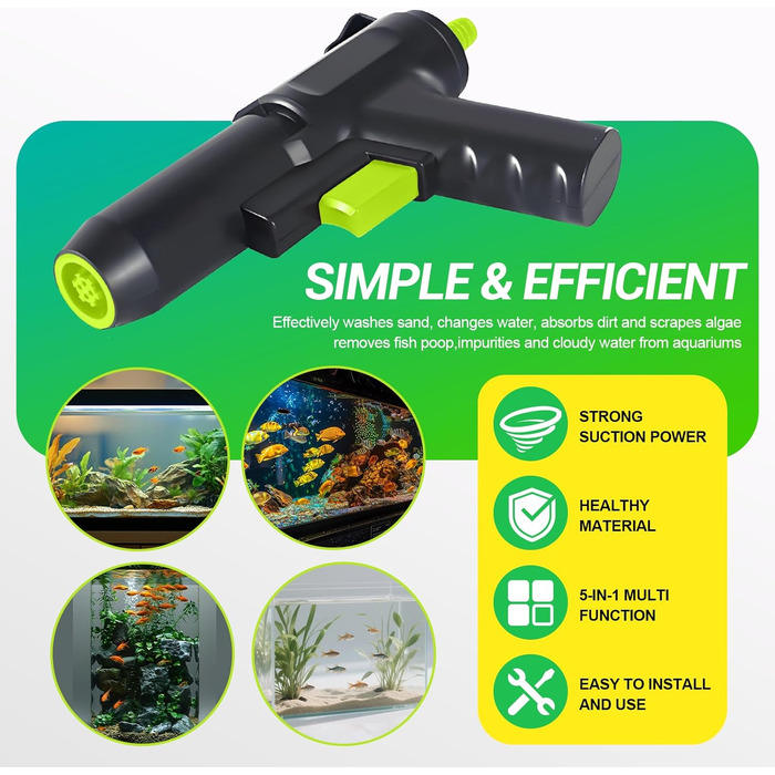 Набір для акваріума Ecoret-Pro 5 в 1: відсмоктувач мулу, чищення, фільтрація, видалення водоростей