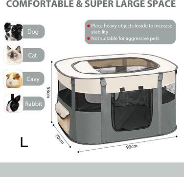 Складаний вольєр для цуценят, переносний вольєр для тварин, вольєр для цуценят, вольєр для тварин в приміщенні, вольєр для кошенят, цуценят, кроликів, сірий, 90 x 70 x 58 см