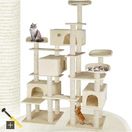 Тектейк® Кігтеточка для котів велика, кігтеточка з аксесуарами, XXL кігтеточка з 4 будиночками, ігровий комплекс з кігтестолом, кігтеточний стовп з сизалю, можливе кріплення до стіни - сірий (Бежевий | № 403919)