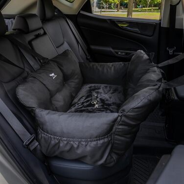 Автокрісло для собак JACKO & CO V2 Premium – підходить для малих та середніх тварин до 18 кг, з підстібкою та поводом, чорного кольору