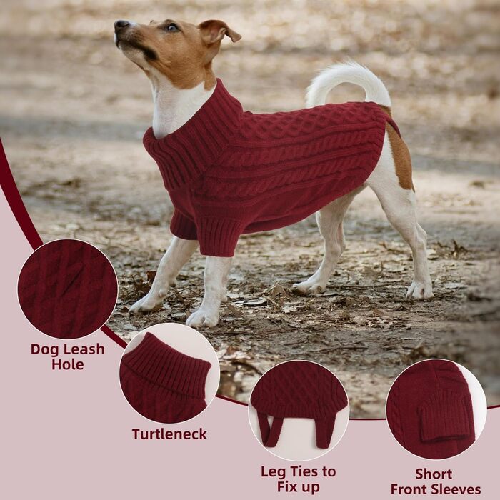 Теплий новорічний светр для собак, рогатка, бургерний червоний, для французького бульдога, такси, середніх собак (L, груди 54 см, спина 40 см)