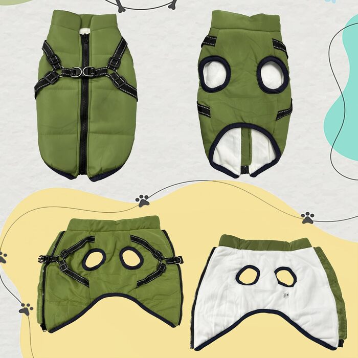 Водонепроникний собачий плащ з шлейкою, зимова тепла флісова куртка для середніх та великих собак, світловідбиваючий вітрозахисний костюм для собак (оливковий, розмір M)