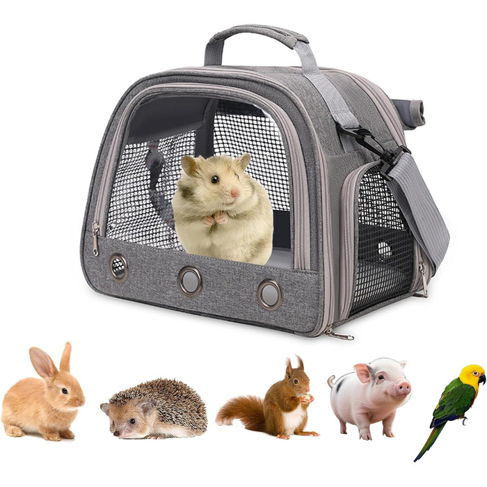 Транспортна переноска для дрібних тварин APKOL - переноска для морських свинок, кроликів, хом'яків, їжаків, сірого кольору
