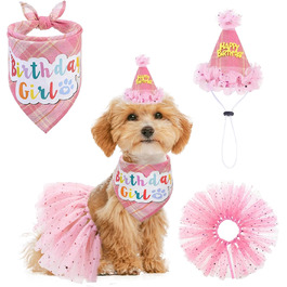 Сукня для собак SCENEREAL на весілля з банданою, краваткою та короною, комплект, для дівчаток, цуценят, кошенят, аксесуари для вечірки, спідниця-тьюль, костюм для маленьких, середніх та великих собак, білий (весільний) (рожевий в клітинку (день народження))