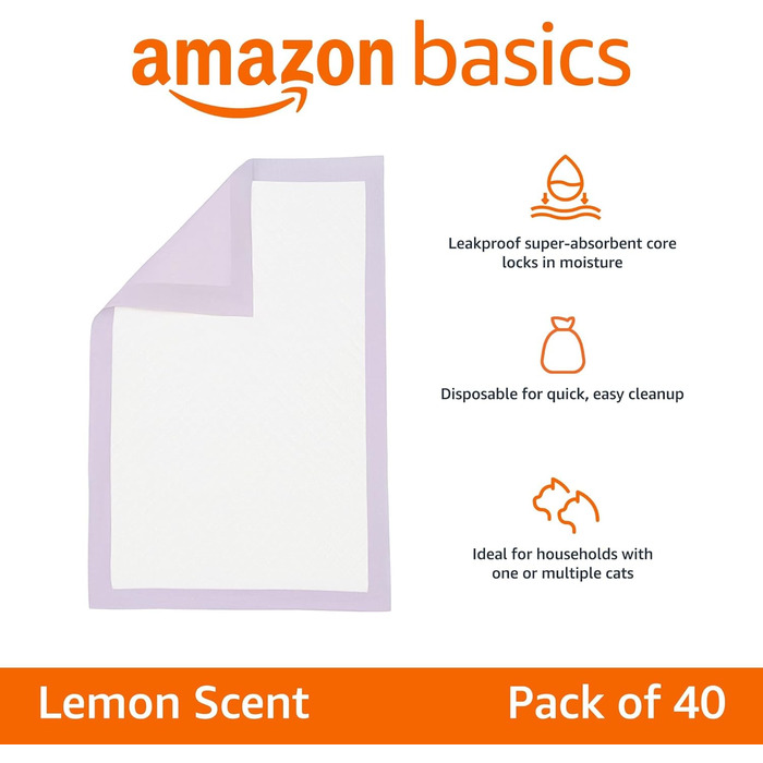 Підкладки для котячого туалету Amazon Basics 40 шт. з швидковисихаючою поверхнею, фіолетові, без запаху