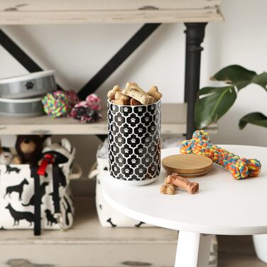 Керамічна банка для ласощів Bone Dry Lattice, 10x16,5 см, чорна, для домашніх тварин