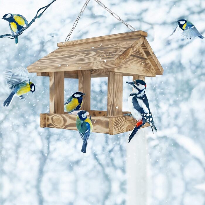 Будиночок для птахів IDEA HOME MAXI з дерева на ланцюгу. Годівниця для птахів на ланцюгу, для цілорічного годування